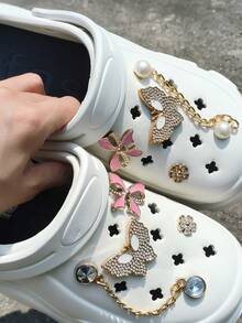 12pcs Shoe Charm/Shoe Accessories/Charms Pearl Chain Flower Charms For Shoes/Charms Suitable For Clogs/Beach Bags/Beach Shoes And Halloween Gifts/Christmas Gifts/Other Holiday Gifts