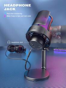 Micro chơi game AmpliGame, Micro USB cho PC để phát trực tuyến, podcast, thu âm, Micro condenser để bàn cho máy tính, có điều khiển RGB, nút tắt tiếng cảm ứng, giắc cắm tai nghe, màng lọc âm, chân đế - FIFINE A8 - màu đen - Xem 6