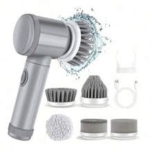 1 Set Grey Electric Rotating Brush, Bathroom Cleaning Brush Electric Brush With 6 Replaceable Brush Heads, Low Power Slow Rotation Cleaning Brush Suitable For Kitchen, Toilet, Windows Cleaning, Suitable For Graduation Gift, Bachelor Party Gift, Bridesmaid Gift, Father's Day Gift, Halloween Decoration, Halloween Gift, Bridesmaid Proposal Gift, Wedding Guest Favor, Birthday Party Decoration And Wedding Items, Wedding, Birthday Party, Anniversary, Holiday Event, Graduation Ceremony - Grey - View 3