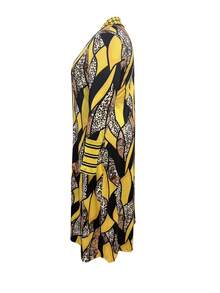 Plus Size Women's Fashion Color Block Digital Printed Open Collar Jacket - 黃色 - 查看 3