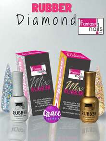 Duo Oro+ Opal Diamond NUEVOS RUBBER Fantasy Nails 15ML C/u Gel Esmalte de uñas de uso profesional 3 de calcio para fortalecer las uñas - ORO+OPAL - Ver 2