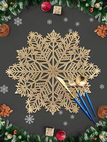 1/4/6pcs Christmas Snowflake PVC Gold Foil Placemats, Christmas Hotel Restaurant Decor Heat Insulation Non-Slip Table Mats, Suitable For Wedding Party, Valentine's Day, Holiday Celebration, Picnic, Birthday Banquet Table Decoration
