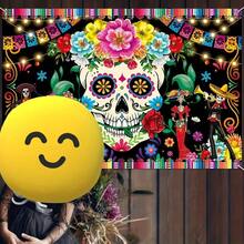 2D Flat Mexican Festival Background Wall, Photo Booth Decor, Multipurpose Home & Tailgate Party Supplies, Day Of The Dead Holiday Wall & Door Decor, Ideal For Day Of The Dead Decoration