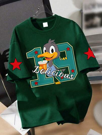 Teen Boys Graphic Print Tee, Cartoon Theme Cute Loose Fit Summer Style