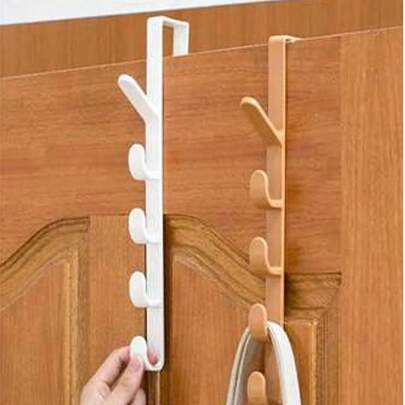 2pcs/1pc Multi-Functional Over-The-Door Hook Rack, White Hat Holder, Suitable For Home Decor, Holiday Decor, Room Decor, Bedroom Decor, Dresses, Pants, Shoes, Jeans, Boots, Skirts, Can Be Used For Bedroom Storage, Organization, Home Storage, Can Hang White T-Shirts, Black Pants, Women's Winter Clothes, Dresses, 5 Hooks, Vertical Door-Mounted Hooks, Can Be Used To Hang Coats, Hats, Bathrobes, Bags, Towels