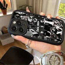 [2D Plat] 1pc Tokio-Hotel Mobile Phone Case, Anti-Drop Mobile Phone Case, Compatible With IPhone 11, 12, 13, 14, 15 And 16 16PROMAX PLUS Series Shock-Absorbing Mobile Phone Case - Fashionable And Creative Design New Mobile Phone Case - 黑色 - 查看 4