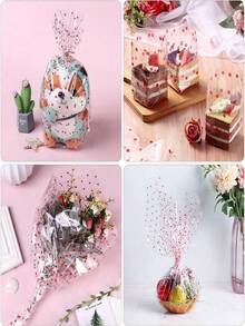 1卷透明包装纸，宽15.7英寸，长98英尺，厚2.3密耳，适用于礼品篮、花束包装和手工制作，红色波点图案 - 彩色 - 查看 6