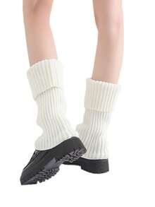 1 par de calentadores de piernas de invierno para mujer - Diseño elástico acanalado suave con decoración de hebilla de hierro, cobertura cómoda tipo calcetín para vaqueros y botas, estilo elegante y sencillo, accesorio para clima frío, ajuste ceñido y cómodo, construcción de tela suave, ropa de temporada de moda, un imprescindible para las mujeres fashionistas.