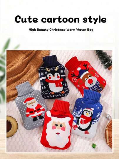 2000Ml Large Hot Water Bottle With Cover, Cute Cartoon Pvc Water Bag And Soft Plush Cover Christmas Present (Due To Different Batches, The Lines And Color May Vary. We Apologize For Any Inconvenience Caused)