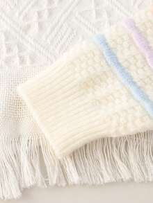 2 件女童条纹开衫和裙子套装，时尚设计优雅秋冬装，儿童礼物节日服装 - 白色 - 查看 4