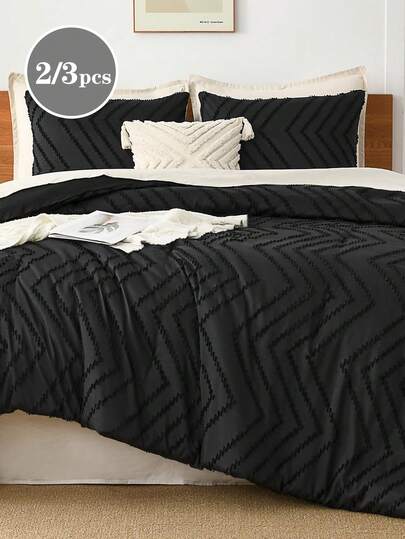 2/3 片立体切花，黑色，设计感十足，被套，床上用品，柔软亲肤被套，水洗被套，印花被套和枕套，不含被芯，适用于双人床、标准双人床、大号双人床，四季皆宜，家居装饰，床上用品礼品，可机洗，双面水洗打磨，单人床、双人床、大号双人床、特大号双人床