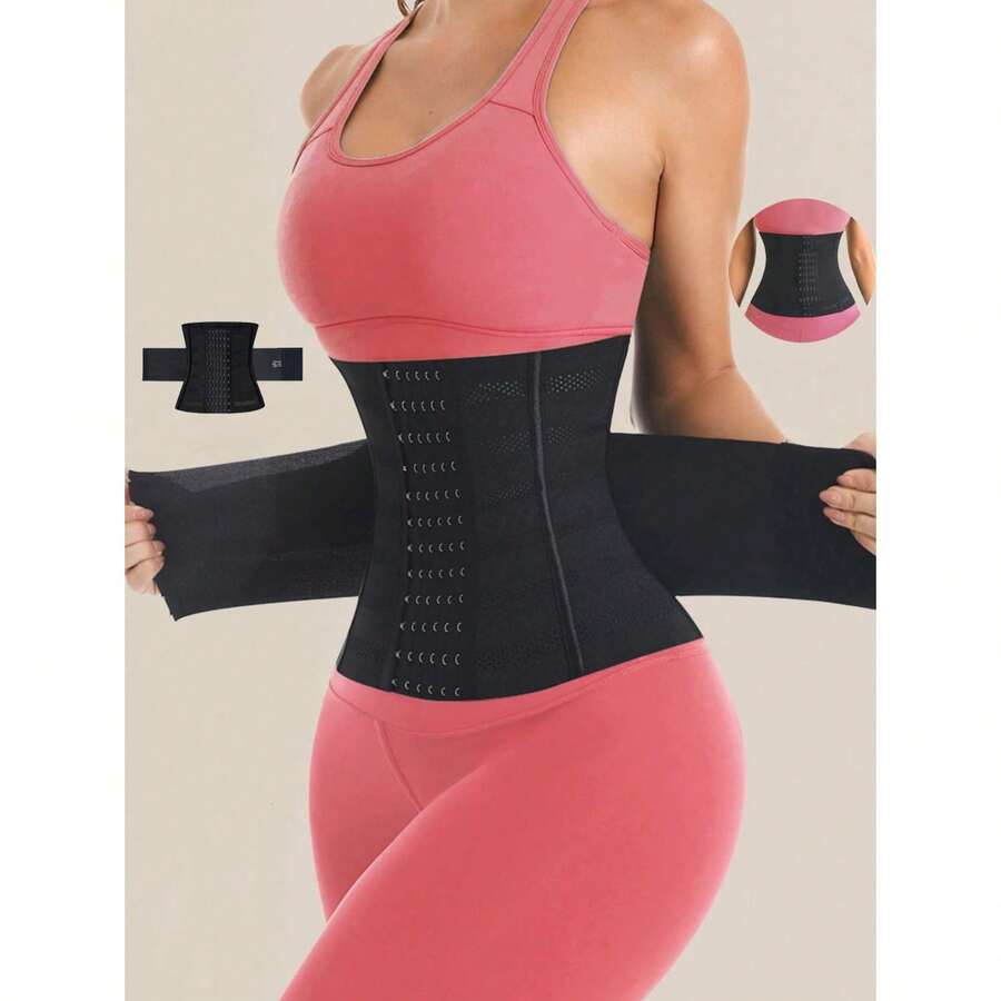 1pc Wrap Waist Trainer, Double Belt For Anti Slip, Body Shaper Corset, Effectively Tightens Belly, Easily Shapes Natural Charming Female Curves - màu đen - Xem 1