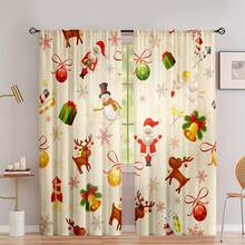 2 Stücke Weihnachts-Schneemann & Tier-Muster Vorhänge - 2 Paneele, Polyesterstoff, halbtransparentes modernes Design, Schlafzimmer & Wohnzimmer Dekor Rollfalten Vorhänge, maschinenwaschbar