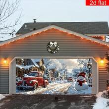 1pc Large Christmas Garage Door Banner, Made Of Polyester, Featuring Snowy Rural Road Scenery, Vibrant Colors, Durable And Decorative For Winter Christmas Eve, New Year Party Wall Decor