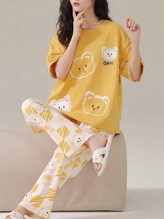 2pcs Women Short Sleeve Pajamas Set, Breathable Sleepwear, Summer