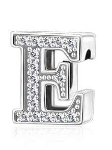 1pc 925 Sterling Silver Letter Pendant Set, Inlaid With CZ Rhinestone Letter Beads Suitable For Bracelets, Personalized Jewelry Gift, Customized Name Letter Pendant Suitable For Bracelets And Necklaces - Silver - View 9