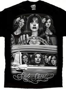 Cruising Lowrider Payasa D Art Dga Shirt Design Street Trending Style Casual Love Lover Tee Mens Comfortable Cotton Round Neck Short Sleeves Shirt 180gSuitable Summer Wear, Printed Pattern Short Sleeves, Ladies' Tops, And Printed Short Sleeves. 1pc Women's Solid Color Crew Neck Short Sleeve Fitted T-Shirt, Suitable For Summer - 黑色 - 查看 1