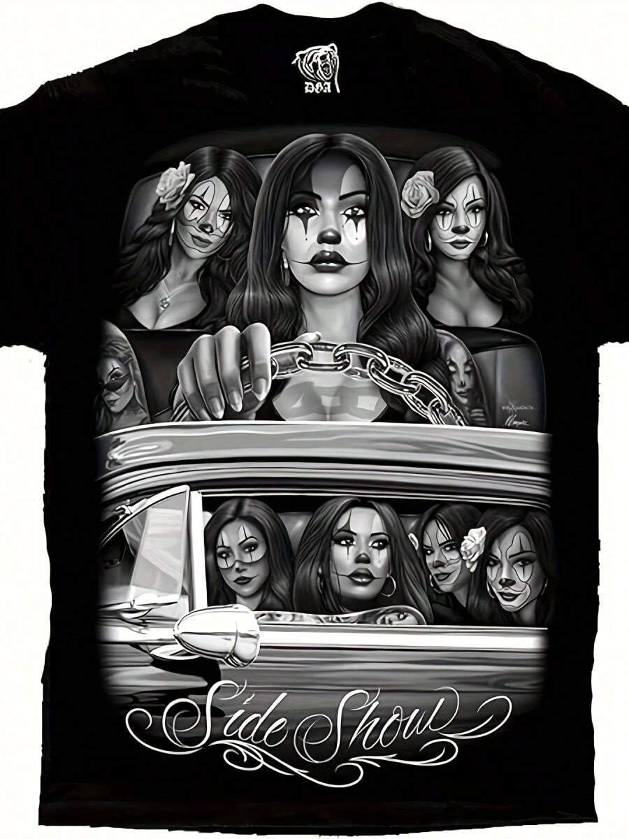 Cruising Lowrider Payasa D Art Dga Shirt Design Street Trending Style Casual Love Lover Tee Mens Comfortable Cotton Round Neck Short Sleeves Shirt 180gSuitable Summer Wear, Printed Pattern Short Sleeves, Ladies' Tops, And Printed Short Sleeves. 1pc Women's Solid Color Crew Neck Short Sleeve Fitted T-Shirt, Suitable For Summer - 黑色 - 查看 1