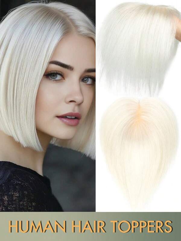 Blonde-613# Human Hair Topper For Women, 360° Cover The Top Of The Head, Seamless Straight Hair Pieces, 7X11cm Base Net, Smooth Blending For Thinning Hair, Natural Scalp Top To Hide Bald Or White Hair For Women Daily Or Mother'S DayHighlights Victoria Secret Wear And Go Glueless For Holiday Festival Essentials School Supplies Bride