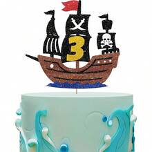 1 件海盗 1-5 岁生日蛋糕装饰，海盗船一至五蛋糕装饰航海航行 1-5 岁生日蛋糕装饰，海盗主题生日派对装饰 - 彩色 - 查看 6
