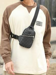 Classic And Fashionable Men PU Chest Bag Mini Wallet Key Eye Mobile Phone Organizer Street Casual Small Commuter Bag Waist Fanny Sling Shoulder