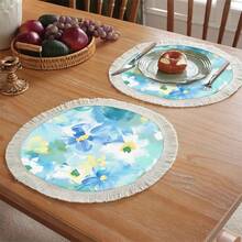 1 peça de jogo americano com estampa floral vintage, jogo americano de jantar com borlas de linho, decoração de mesa lavável, decoração de quarto, jogos americanos, porta-copos, jogos americanos de mesa de jantar de cozinha, decoração de festa interna e externa, decoração de casa, presente ideal - Multicolorido - Ver 10