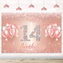 Fondo plano brillante rosa con decoración de globos, adecuado para decoraciones de cumpleaños 14, 19, 21, 24, 27, 34, elementos de fondo de feliz cumpleaños, aplicable para fiestas interiores/exteriores, fotografía, decoración del hogar, exhibición de puertas de garaje, sin electricidad requerida, decoración de fiesta de cumpleaños