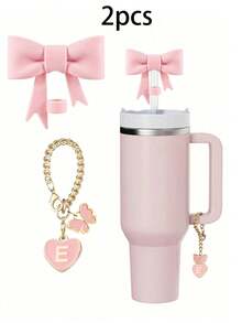 مجموعة 1 / 2 قطعة من اكسسوارات الأكواب الأنيقة، 1 قبعة قش بفيونكة، زخرفة جذابة بشكل قلب وحرف مصممة للأكواب، إكسسوارات سحر بشكل حرف وقلب لتخصيص الأكواب، سلسلة مقبض مع حرف شخصي لأكواب التمبلر، ديكور بطراز بسيط - متعدد الألوان - مشاهدة 30