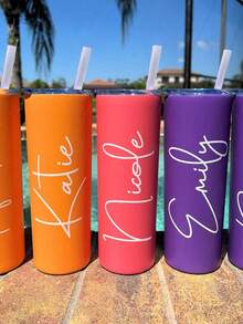 1pc 20oz/600ml Personalized Tumbler, Custom Name Straight Cup, Reusable All-Season Drinking Cup, Cute Birthday Holiday Family Gathering Gift, For Restaurant Bedroom Office Teahouse Home School - Multicolor - View 4