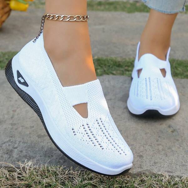Women's Woven Orthopedic Walking Shoes Comfortable Wide Width Toe Box Slip On Arch Support Sports Shoe For Plantar Fasciitis Soft Soled Anti-Skid Tennis Sneakers
