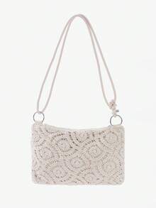 Women's Floral Hollow Crochet Shoulder Bag Bohemian Crossbody Bag Women's Underarm Bag Handbag Sweet Elegant Women's Bag Tote Bag Beige Bag Adjustable Shoulder Strap (Random Pattern) - Beige - View 1