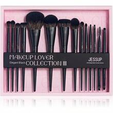 Jessup Brochas de Maquillaje,14pcs Set Brochas para Maquillaje Veganas Pinceles Maquillaje para Base en Polvo Sombra de Ojos Mezcla Corrector Pliegues Delineador de Cejas,Gris Claro T329 - I-Set de regalo negro - Ver 13