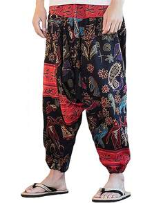 Mens Womens Harem Pants Loose Fit Boho Yoga Hippie  Drop Crotch Trousers-20256688 - 樣式 6 - 查看 8