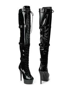 WUXIN H&P Women's Over The Knee Thigh High Heel Boots Shoes  Pole Dance Boots Shoes, 6 Inch 15CM Platform Stiletto Exotic Heels Boots Shoes - 黑色 - 查看 7