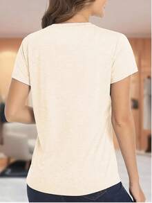 1PC, Women'S Pink T-Shirt With Pineapple Graphic - Soft Blend, Short Sleeve, Round Neck, Casual Summer Top, Perfect For Beach Or Vacation Outfits, Casual Summer Top |   Pineapple Graphic Tee |   Blend FabricS-XXL - 杏色 - 查看 3
