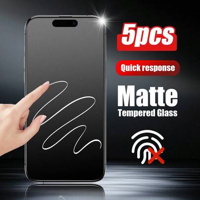 5 件磨砂屏幕保护膜，兼容 ，高清，磨砂钢化玻璃，全覆盖，触感顺滑，防指纹，易于安装，防摔，防眩光，兼容 16e/16/15/14/13/12/11 Pro Max/XR/X/XS Max/7/8 Plus 系列，生日礼物，家人，朋友手机屏幕保护膜，手机配件