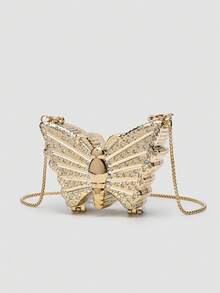 1pc Mini Metallic Gold/Silver Glitter Rhinestone Butterfly Clutch Bag, Multifunctional Decorative Women's Personalized Fashion Makeup Bag, Jewelry/Earphone Storage, Gift For Women, Suitable For Valentine's Day, Party, Wedding, Date, Can Be Used As Shoulder Bag/Crossbody Bag, Elegant Women Coin Purse , Gold Bag - Gold - View 3