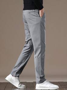 GRDR Men's Solid Color Slim Fit Casual Tapered Pants With Pockets, Suitable For Daily Commute - Light Grey - View 5