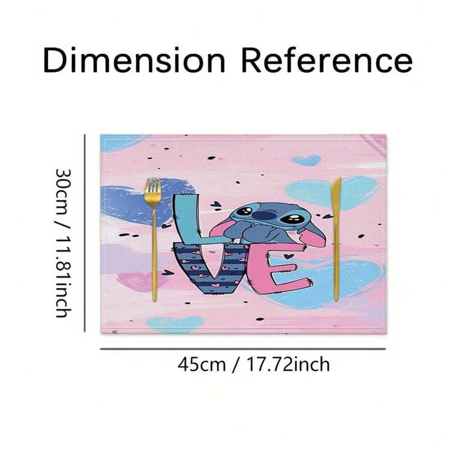 {Authorized} Disney 4pcs Colorful Design PlacematsCute Stitch "LOVE" Themed Table Mats, Kawaii Disney Inspired Placemats For Dining Room, Kitchen Decor, Party Supplies, Dish Mat, Heat Resistant Waterproof Tablecloth, Durable Cotton Linen Blend, Set Of 2/4 For Holiday GiftsSuitable For Dining Room, Kitchen, Coffee Table And Home Decoration, Perfect For Holiday Parties And Gatherings, Party Table Decoration - Mixed Colors - View 1