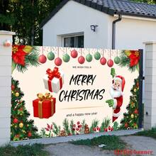 1pc 2D Flat Christmas Outdoor Atmosphere Garage Door Hanging Tapestry, Full Polyester Printed Villa Warehouse Holiday Party Daily Decor Matching Hanging Cloth