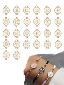 26 piezas Encantos de letras del alfabeto, letras redondas esmaltadas de doble cara con iniciales de la A a la Z, colgante de encanto para hacer joyas personalizadas DIY - Letras de aceite colgantes dobles - Ver 2