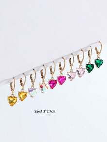 5对简约心形彩色玻璃耳环套装，奢华创意心形耳环，适合女性日常佩戴 - 彩色 - 查看 3