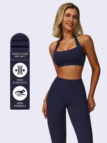 MFVIM 2 件套女士夏季运动套装，无袖露背吊带上衣和高腰喇叭裤（钴蓝色） - Blue Power - 查看 5