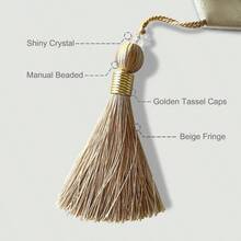 HeMiaor Exquisite Table Runner With Chenille And Elegant Chic Jacquard Textured Damask Design With Beaded Tassels For Daily Decoration 120 Inches Long Beige - 米色 - 查看 3