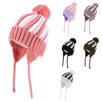 Süßer Bommel Baby Wintermütze Kleinkind Ohrklappen Strick Warme Kappe für Jungen Mädchen Kleinkinder Thermisch gefütterte Beanie