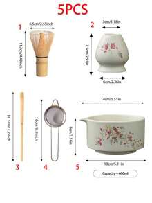 1件/3件/4件汝窑桃花陶瓷抹茶四件套，包含抹茶碗、抹茶打蛋器、抹茶杯、用于抹茶冲泡、甜点和茶饮制作的搅拌器，日式礼盒抹茶茶道套装，宋代抹茶打蛋器工具套装，重返校园 - 彩色 - 查看 17