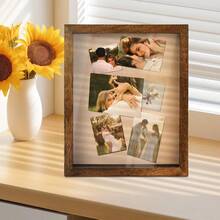 GYJ Shadow Box Frame 11x14 Deep Shadow Box Display Case With Linen Back And Removable Shelves Wooden Memory Box For Wedding Bouquet Photos Medals Keepsakes Brown 102 - 棕色 - 查看 2