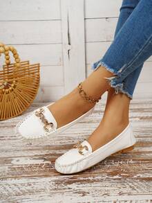 Mocasines de mujer de talla grande de estilo europeo y americano para primavera/otoño, con cadena de cristales y planos de corte bajo, zapatos casuales tipo slip-on