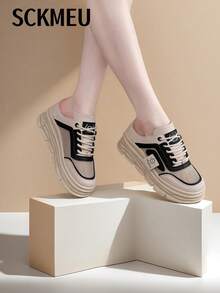 SCKMEU 1 Pair Women's Mesh Panel Slip-On Flat Mule Shoes, Breathable, Platform, Fashionable & Versatile Casual Footwear - Black - View 7