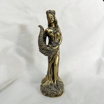 1pc Faux Bronze Wealth Goddess Resin Statue Decor, Suitable For Bookshelf, Home, Living Room, Office, Cafe, Room Desk, Wine Cabinet Decoration, Garden, Pond Surroundings, Rockery Decoration